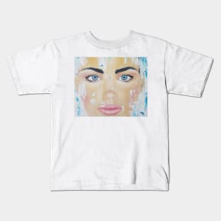 ice queen, winter painting, cold girl, girl abstract artwork, palette knife painting, ice painting, portrait painting Kids T-Shirt